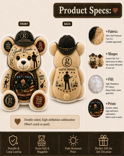 Garth Brooks Bear Custom Shaped Pillow – Rock Music Legend Gift