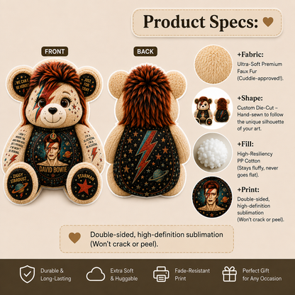 David Bowie Bear Custom Shaped Pillow – Gift for Classic Music Lovers