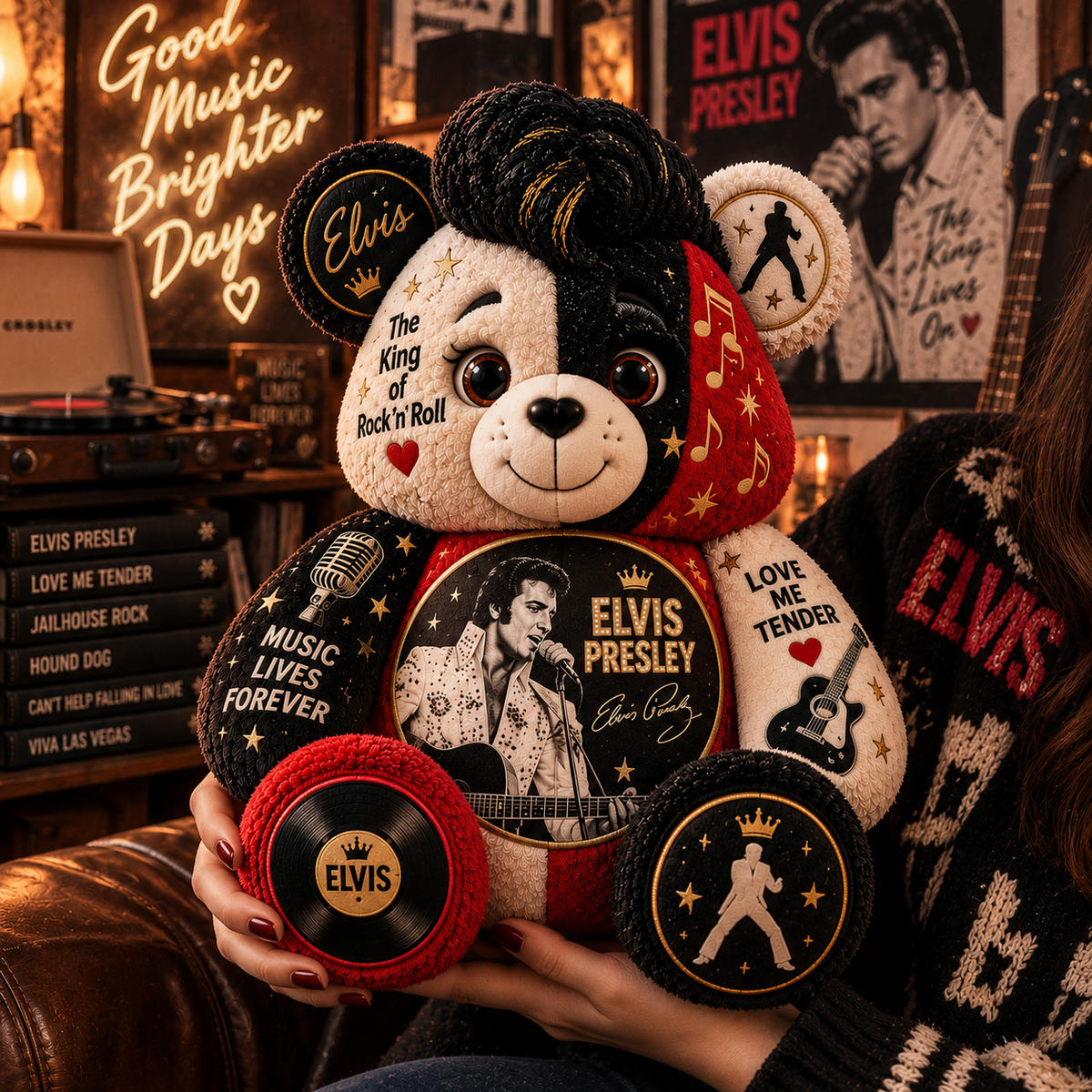 Elvis Presley Bear Custom Shaped Pillow – The King of Rock ’n’ Roll Fan Gift