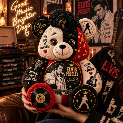 Elvis Presley Bear Custom Shaped Pillow – The King of Rock ’n’ Roll Fan Gift