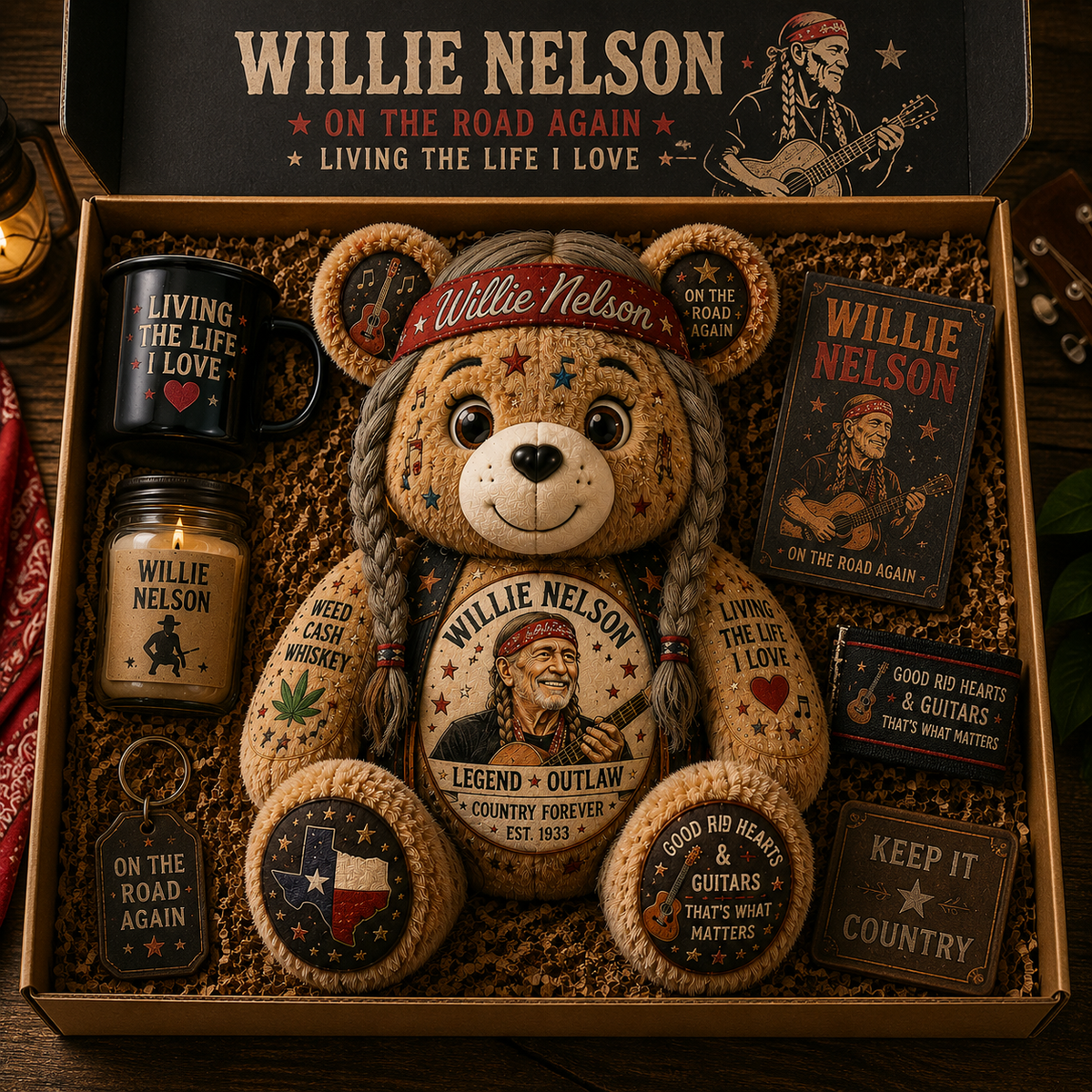 Willie Nelson Bear Custom Shaped Pillow – Gift for Fans & Country Music Lovers