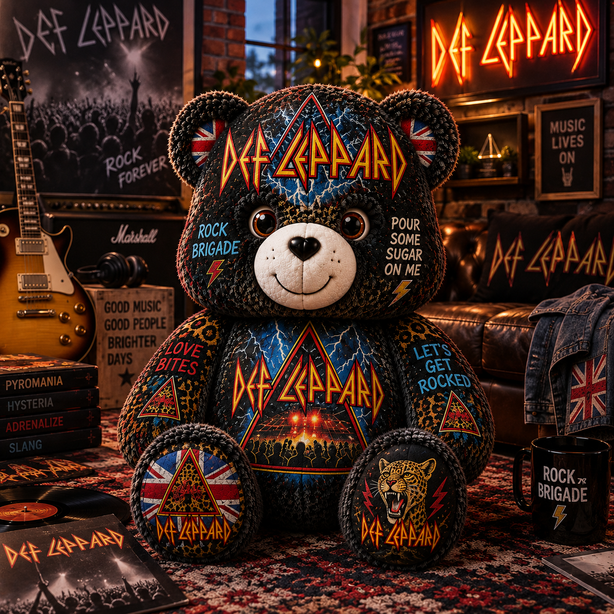 Def Leppard Bear Custom Shaped Pillow – Hysteria Rock Music Fan Gift, Classic 80s Rock Lover Decor