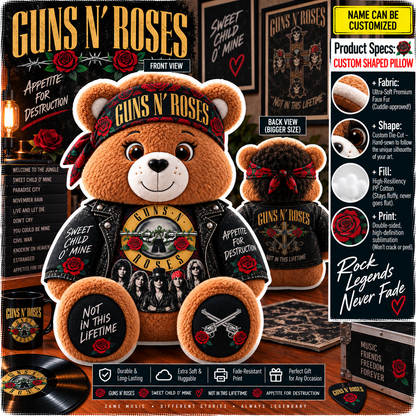 Guns N’ Roses Custom Shaped Bear Pillow – Rock Music Inspired Gift for Guns N’ Roses Fans