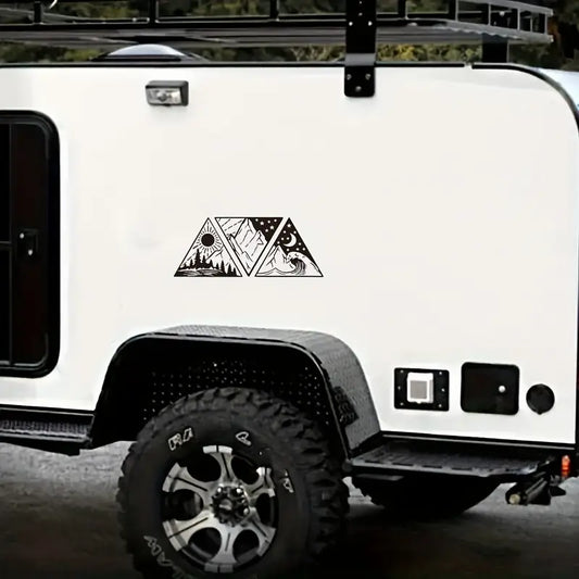 Sun Moon Ocean Mountain Vinyl Sticker Black