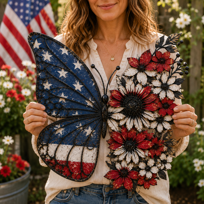 Patriotic Butterfly Metal Sign - Gift For Home Decor