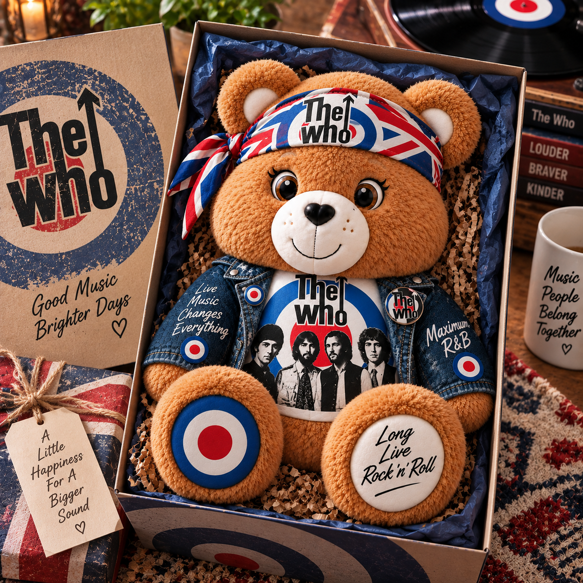 The Who Custom Shaped Bear Pillow – Classic British Rock Inspired Gift for The Who Fans