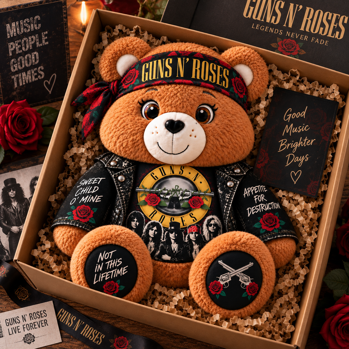 Guns N’ Roses Custom Shaped Bear Pillow – Rock Music Inspired Gift for Guns N’ Roses Fans