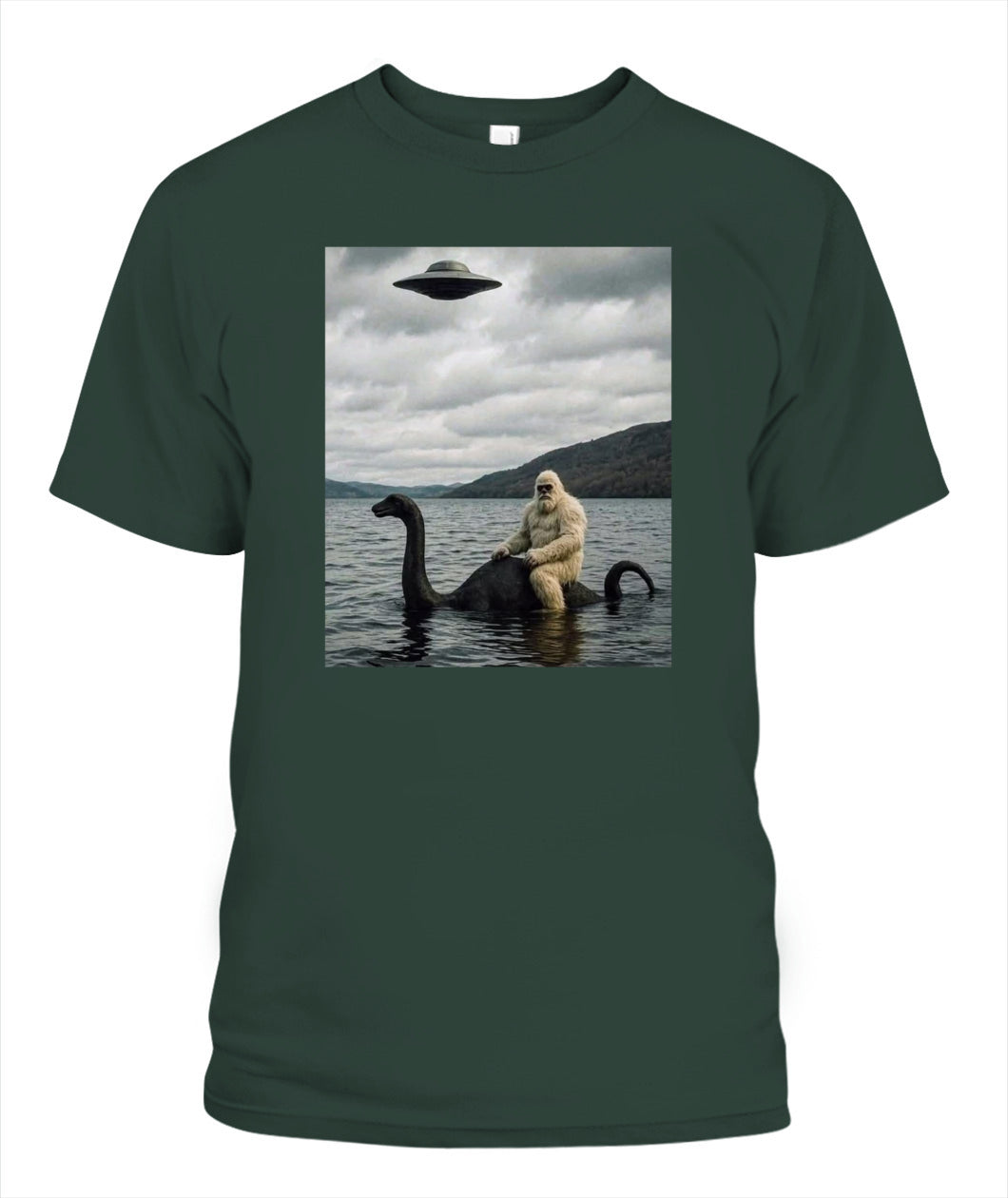 Bigfoot Rides Nessie – Legendary Lake Monster Shirt