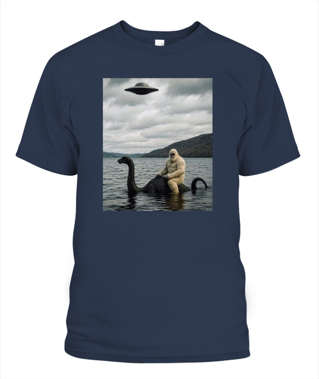Bigfoot Rides Nessie – Legendary Lake Monster Shirt