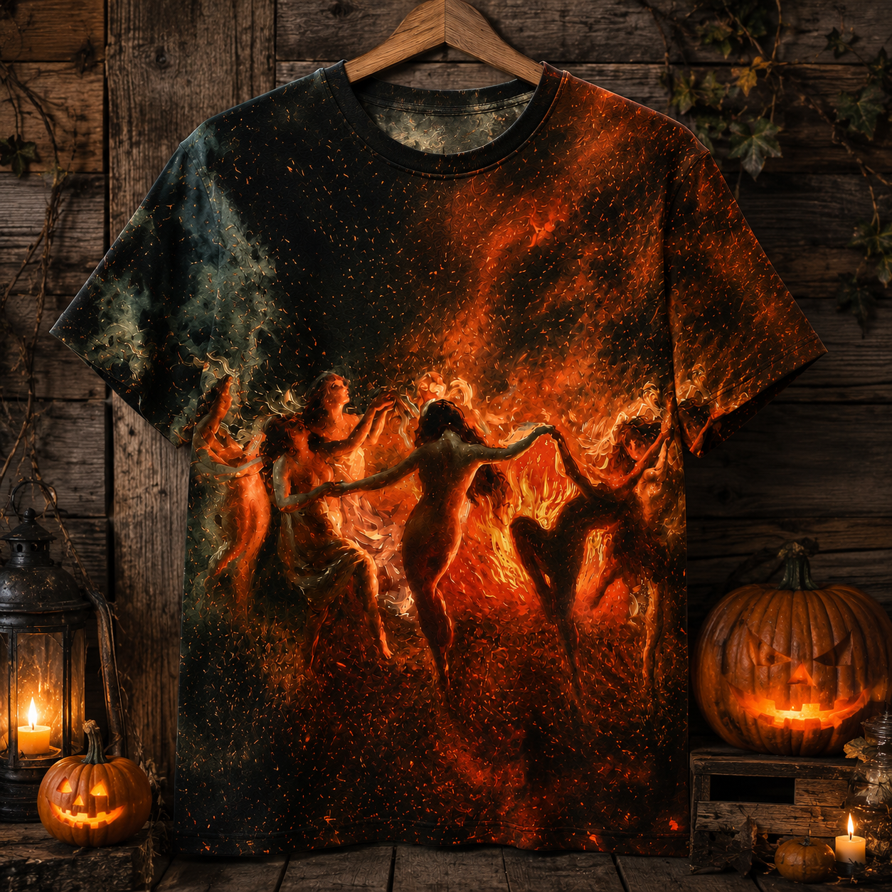Witch Coven V-Neck Shirt, Pagan Bonfire Witch Tee, Dark Witchy Halloween Shirt, Wiccan Witch Lover Gift