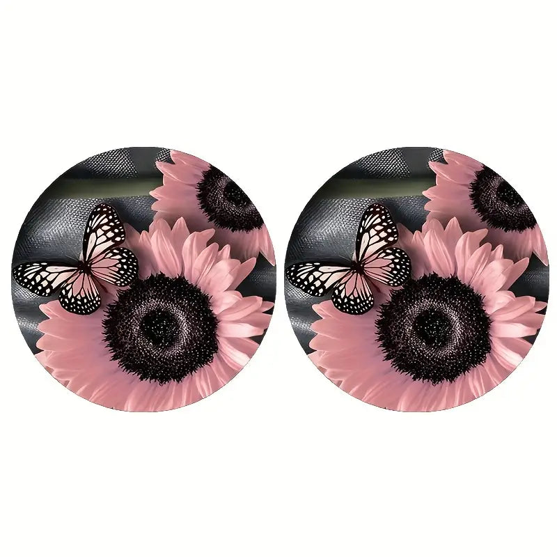 Pink Sunflower & Butterfly Car Coaster