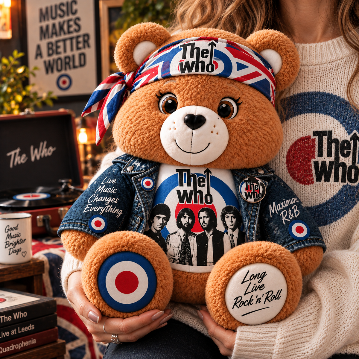The Who Custom Shaped Bear Pillow – Classic British Rock Inspired Gift for The Who Fans