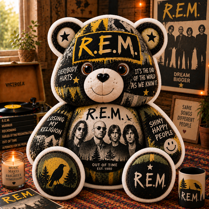 R.E.M. Bear Custom Shaped Pillow – Alternative Rock Music Fan Gift