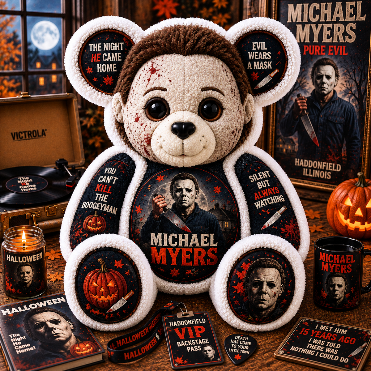 Michael Myers Bear Custom Shaped Pillow – Halloween Horror Boogeyman Fan Gift