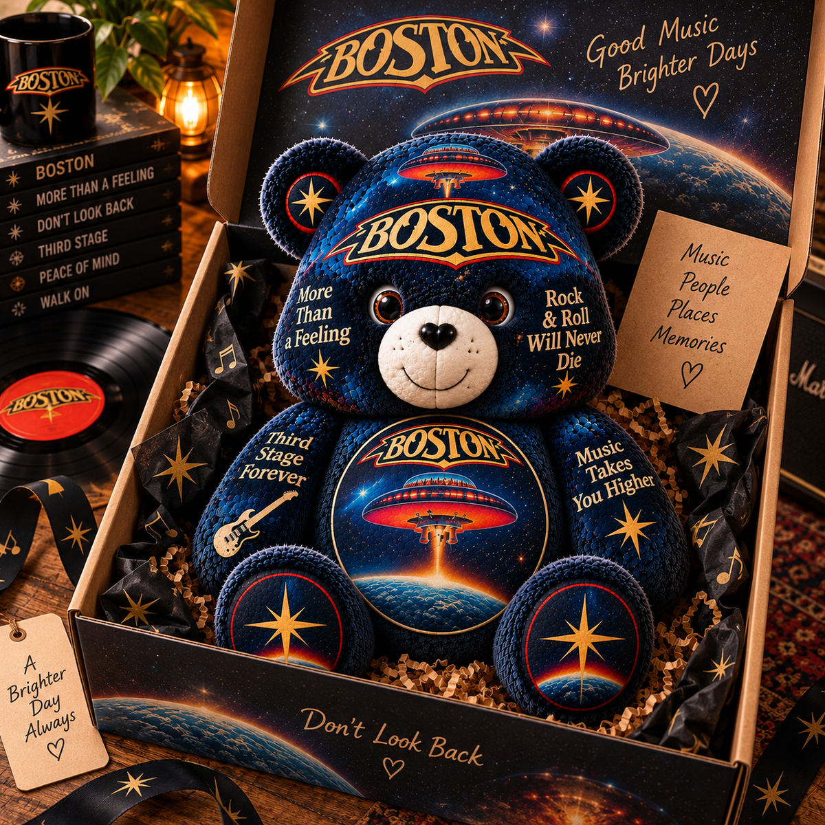 Boston Custom Shaped Bear Pillow – Classic Rock Music Inspired Gift for Boston Fans