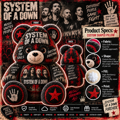 System of a Down Bear Custom Shaped Pillow – Alternative Metal Music Fan Gift
