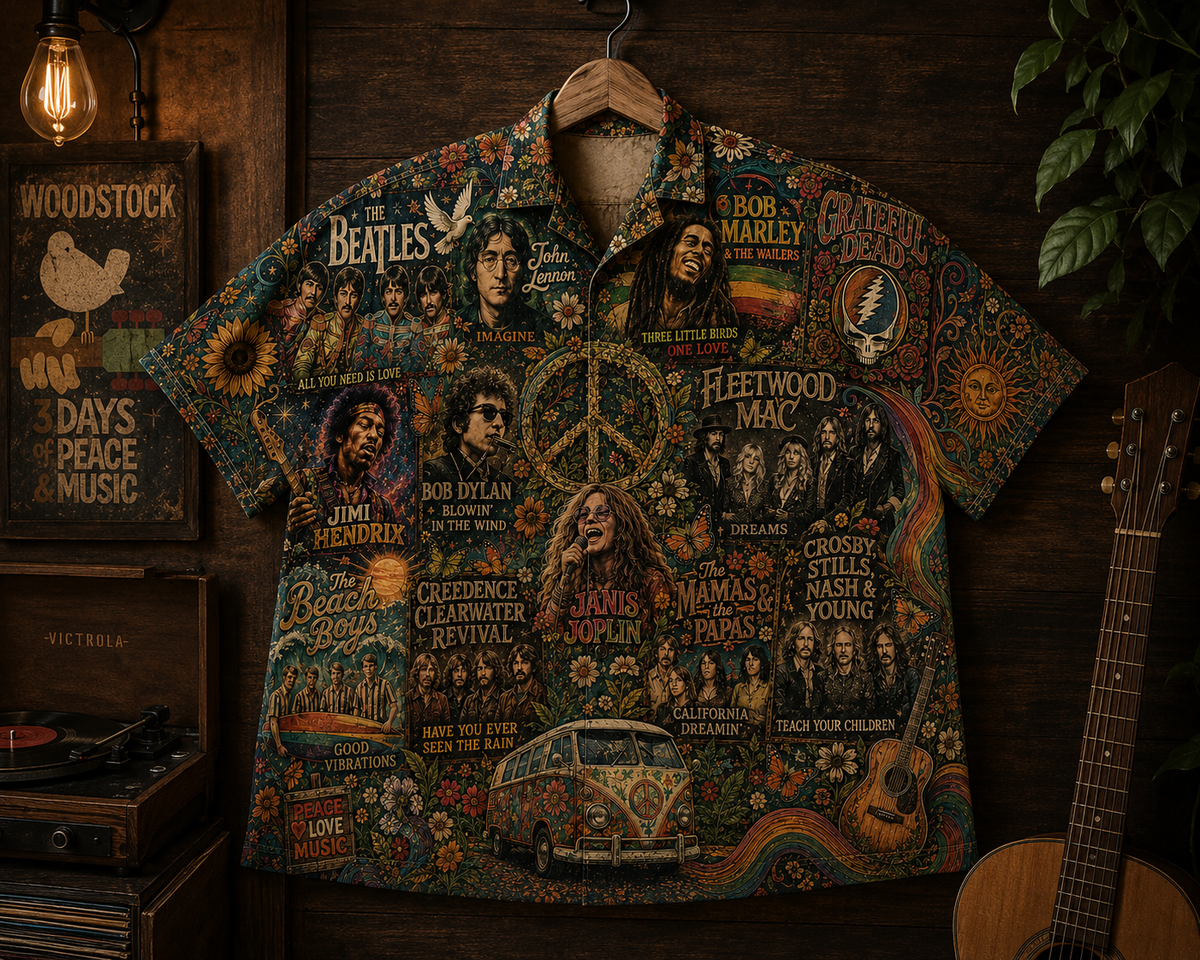 Peace Love Classic Music Hawaiian Shirt - Vintage Music Fan Gift