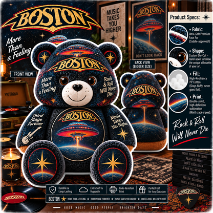 Boston Custom Shaped Bear Pillow – Classic Rock Music Inspired Gift for Boston Fans