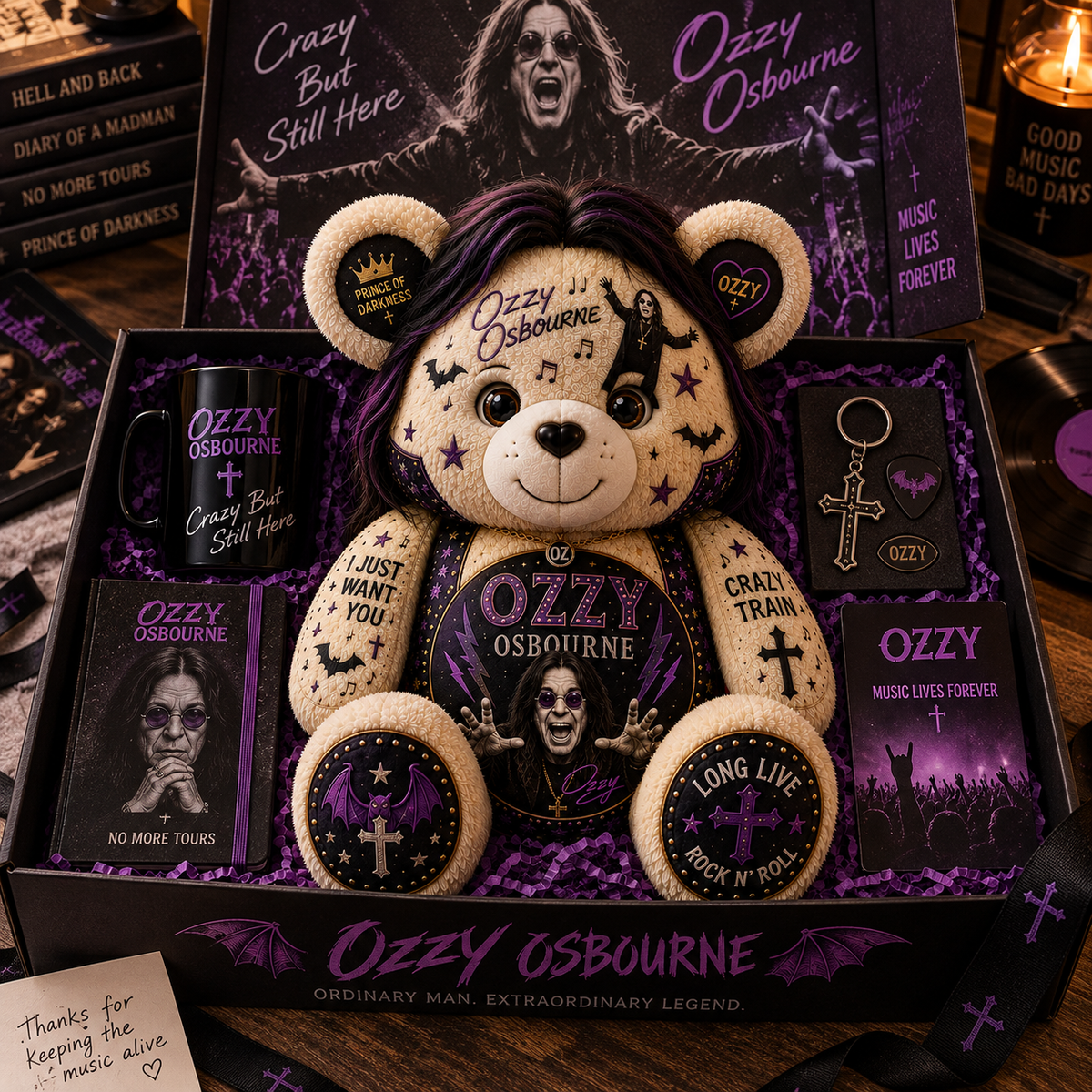 Ozzy Osbourne Bear Custom Shaped Pillow – Prince of Darkness Rock Music Fan Gift