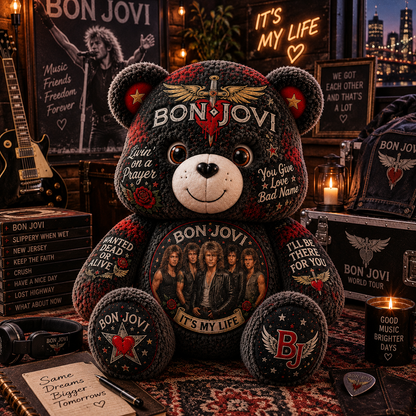 Bon Jovi Band Bear Custom Shaped Pillow – Rock Music Legend Gift