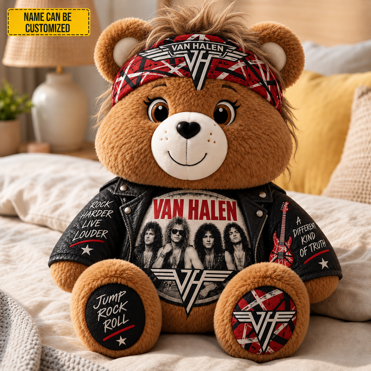 Van Halen Custom Shaped Bear Pillow – Classic Hard Rock Inspired Gift for Van Halen Fans