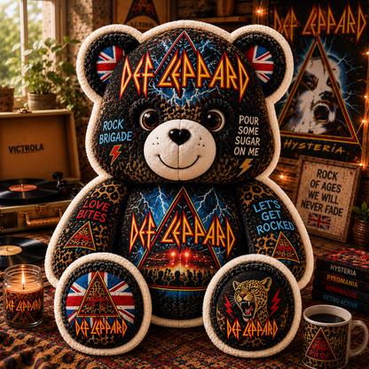 Def Leppard Bear Custom Shaped Pillow – Hysteria Rock Music Fan Gift, Classic 80s Rock Lover Decor