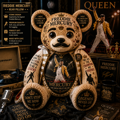 Freddie Mercury The Show Must Go On Bear Custom Shaped Pillow – Queen Legend Music Lover Gift