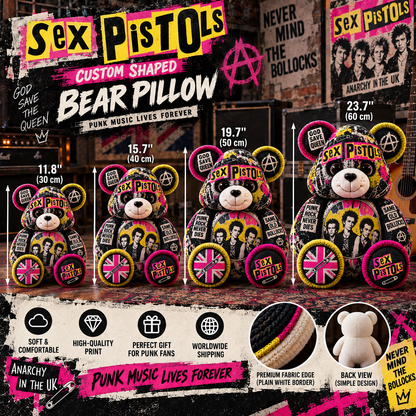 Sex Pistols Custom Shaped Bear Pillow – Punk Rock Music Inspired Gift for Fans