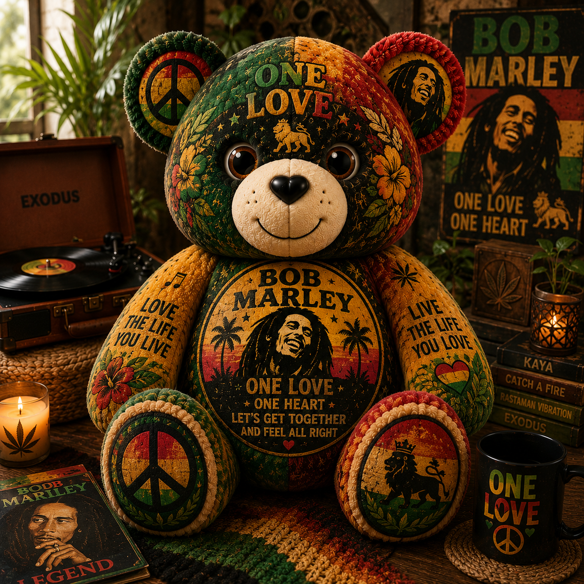 Bob Marley Bear Custom Shaped Pillow – Gift for Classic Music Lover