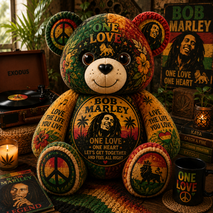 Bob Marley Bear Custom Shaped Pillow – Gift for Classic Music Lover