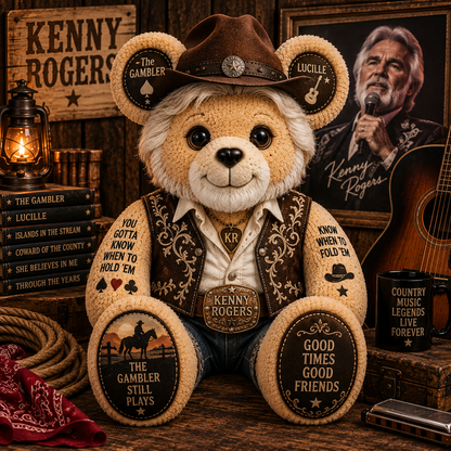 Kenny Rogers Bear Custom Shaped Pillow – The Gambler Country Music Legend Fan Gift