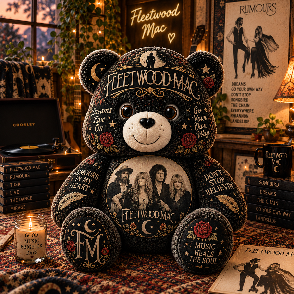 Fleetwood Mac Bear Custom Shaped Pillow – Classic Rock Music Fan Gift, Vintage Rock Collectible