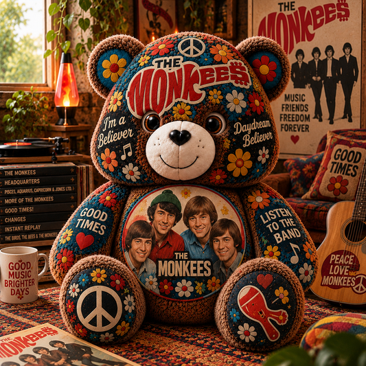 The Monkees Bear Custom Shaped Pillow – I’m a Believer Music Fan Gift, 60s Pop Rock Collectible