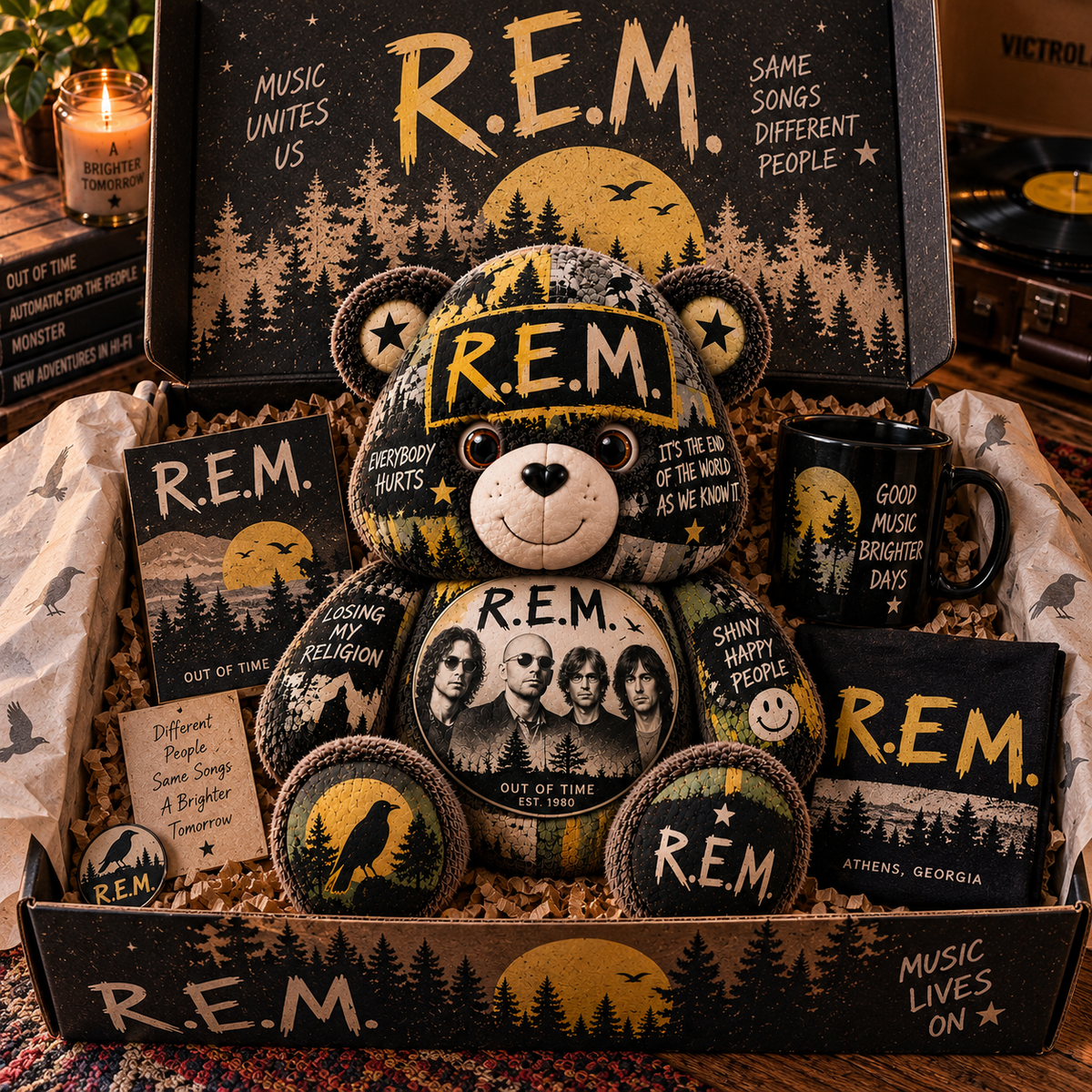 R.E.M. Bear Custom Shaped Pillow – Alternative Rock Music Fan Gift