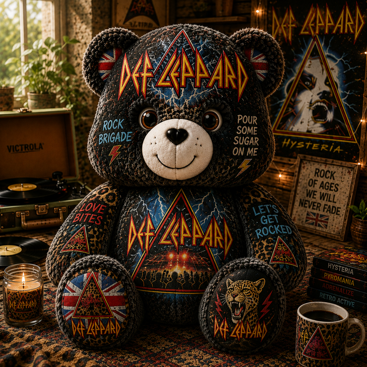 Def Leppard Bear Custom Shaped Pillow – Hysteria Rock Music Fan Gift, Classic 80s Rock Lover Decor