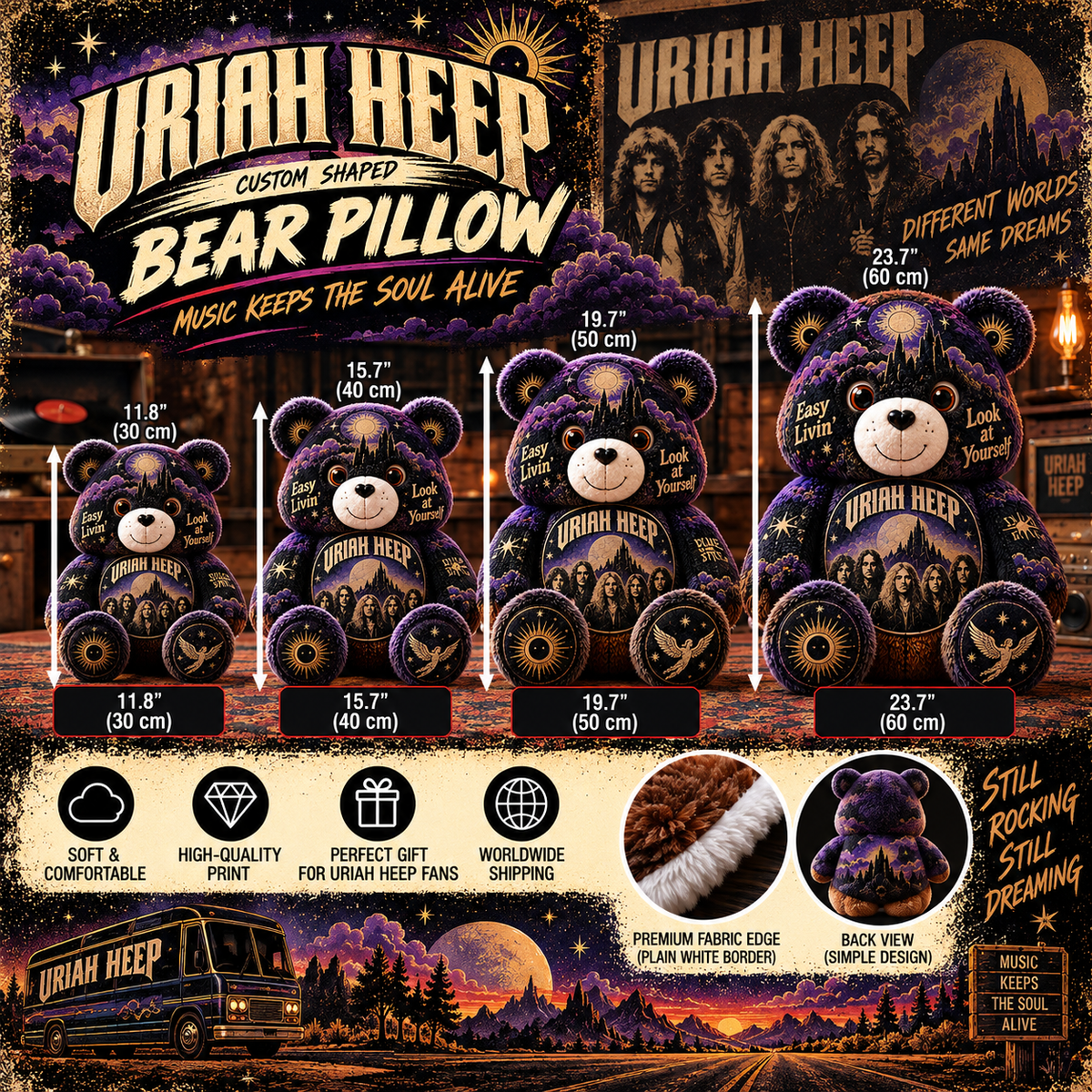 Uriah Heep Custom Shaped Bear Pillow – Easy Livin’ Classic Rock Legend Inspired Gift for Uriah Heep Fans