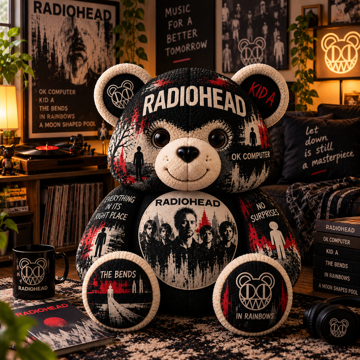 Radiohead Bear Custom Shaped Pillow – Alternative Rock Music Fan Gift