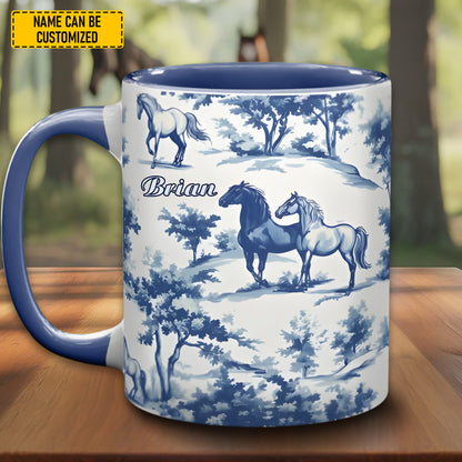 Personalized Toile de Jouy Horse Accent Mug