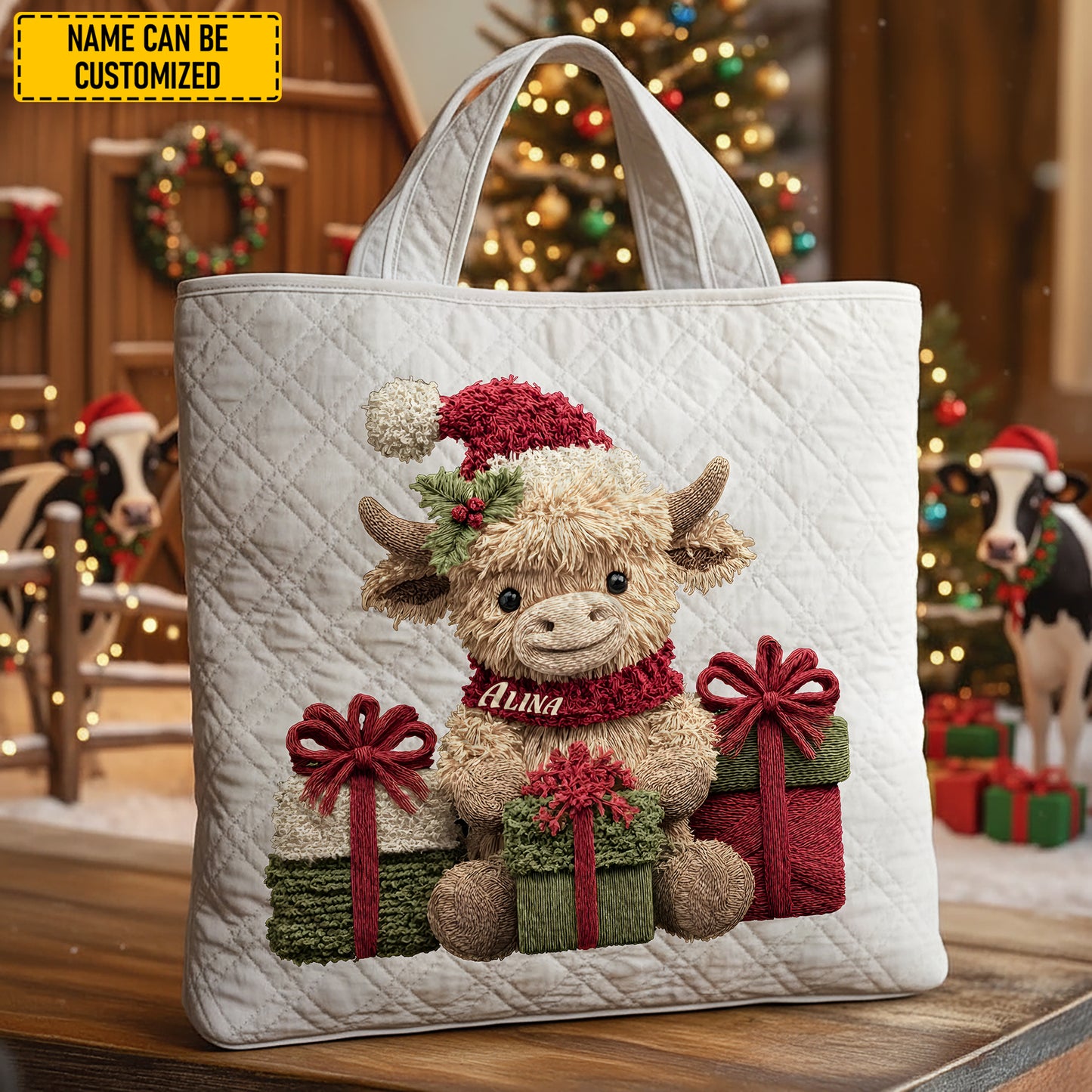 Personalized Highland Cow Christmas Tote Bag