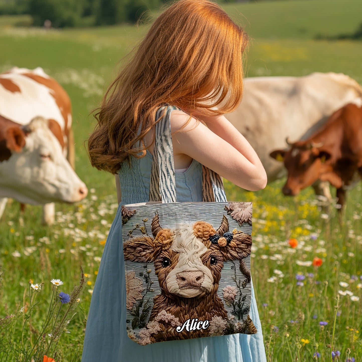 Personalized Cute Highland Cow Tote Bag