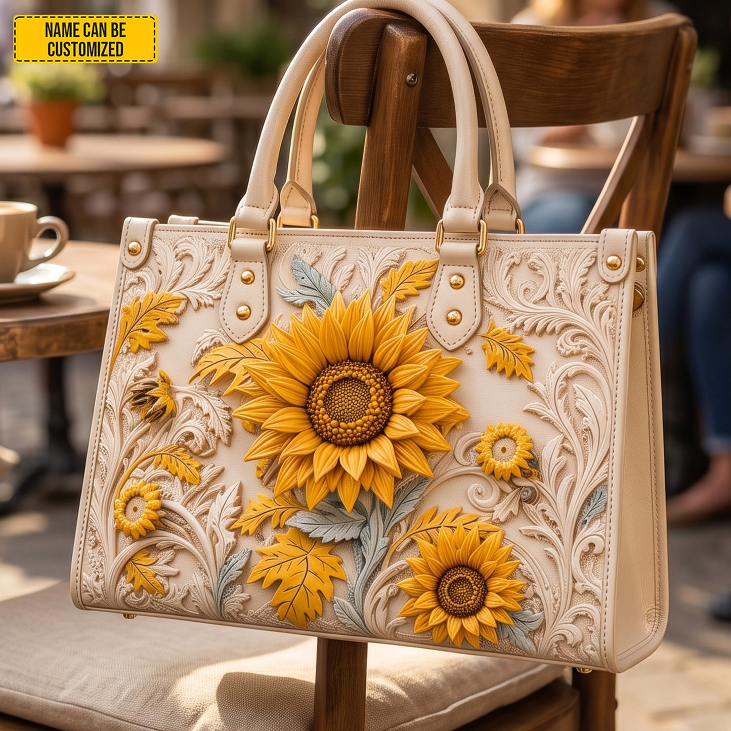 Personalized Sunflower Leather Handbag