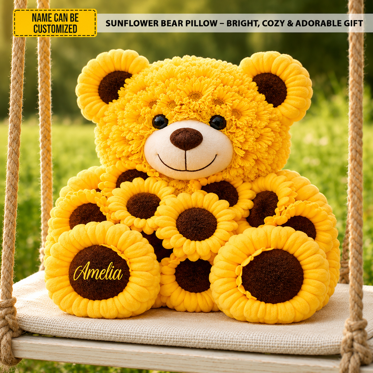 Personalized Sunflower Bear Pillow