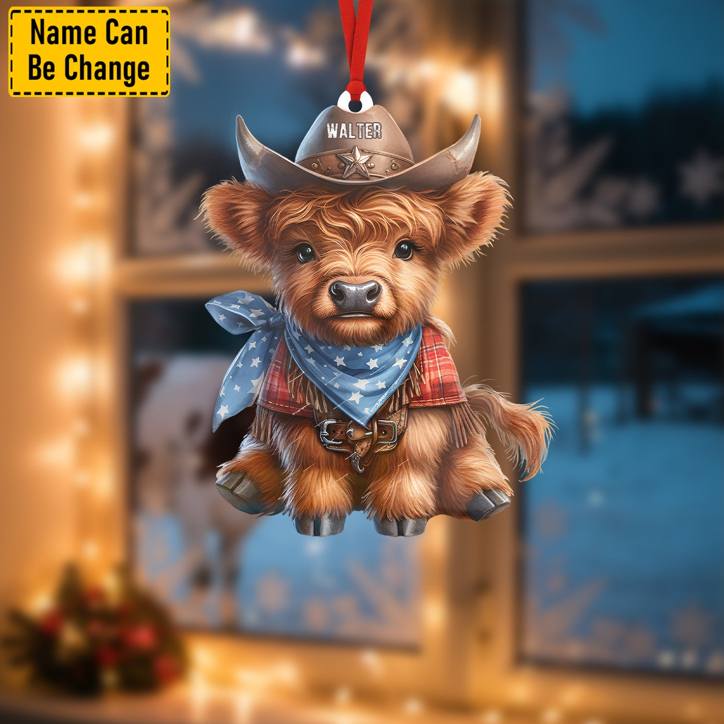 Personalized Western Cow Christmas Ornament