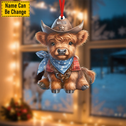 Personalized Western Cow Christmas Ornament