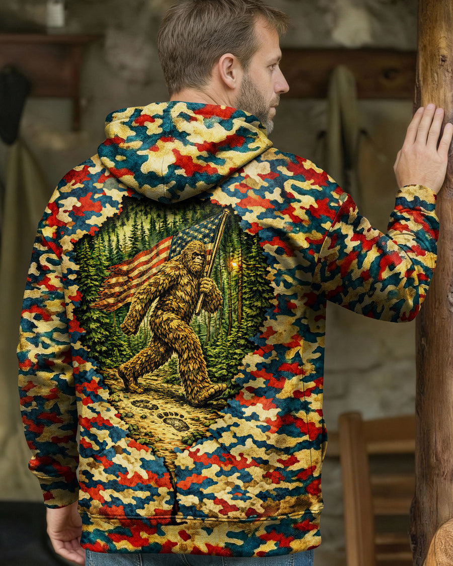 BIGFOOT WITH FLAG CAMOUFLAGE ALL OVER PRINT SHIRT