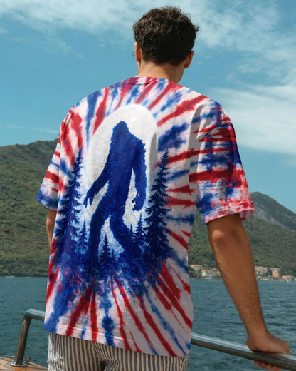 BIGFOOT IN THE FOREST RED WHITE & BLUE SWIRL ALL OVER PRINT SHIRT