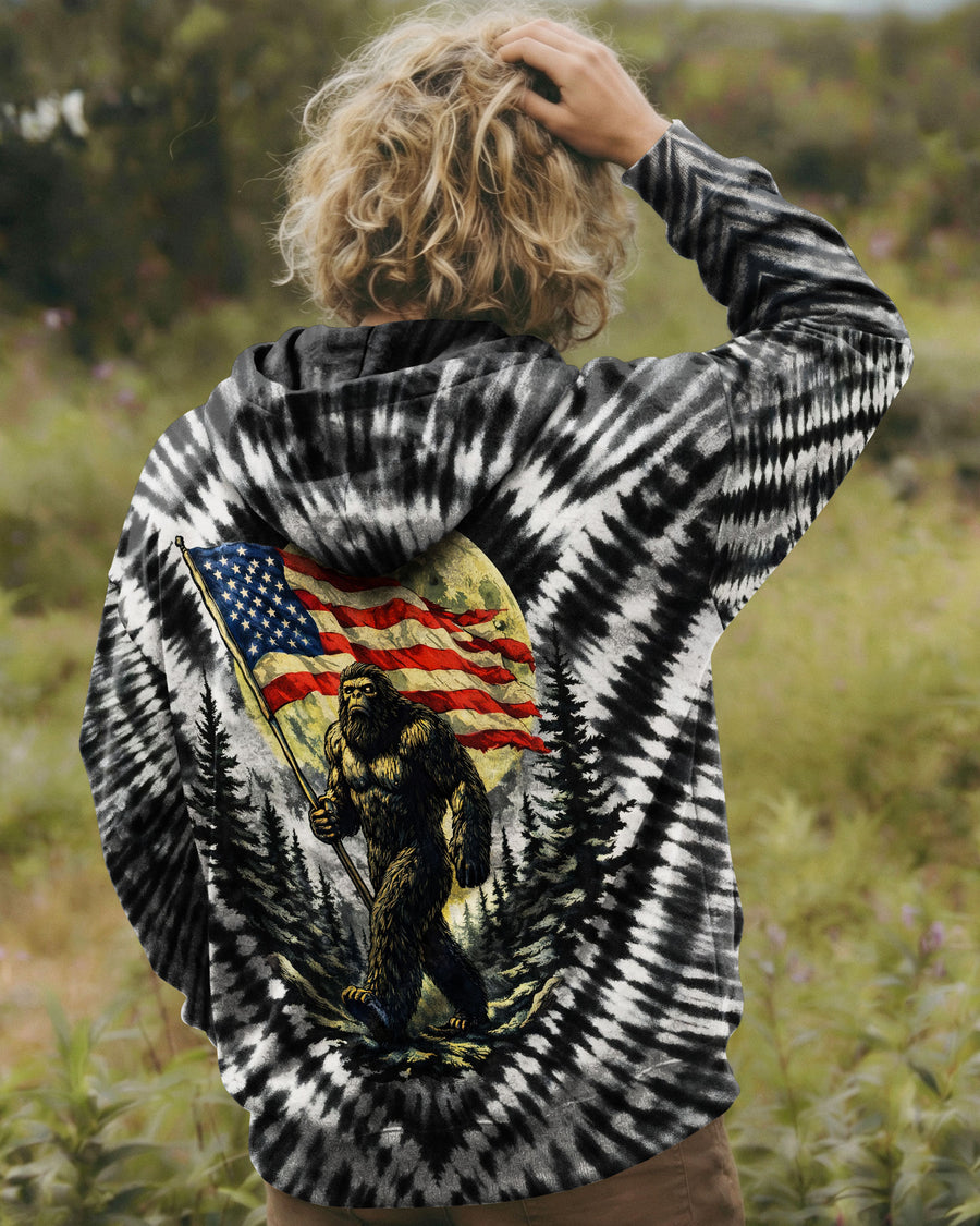 BIGFOOT WITH FLAG MOON V SWIRL ALL OVER PRINT SHIRT