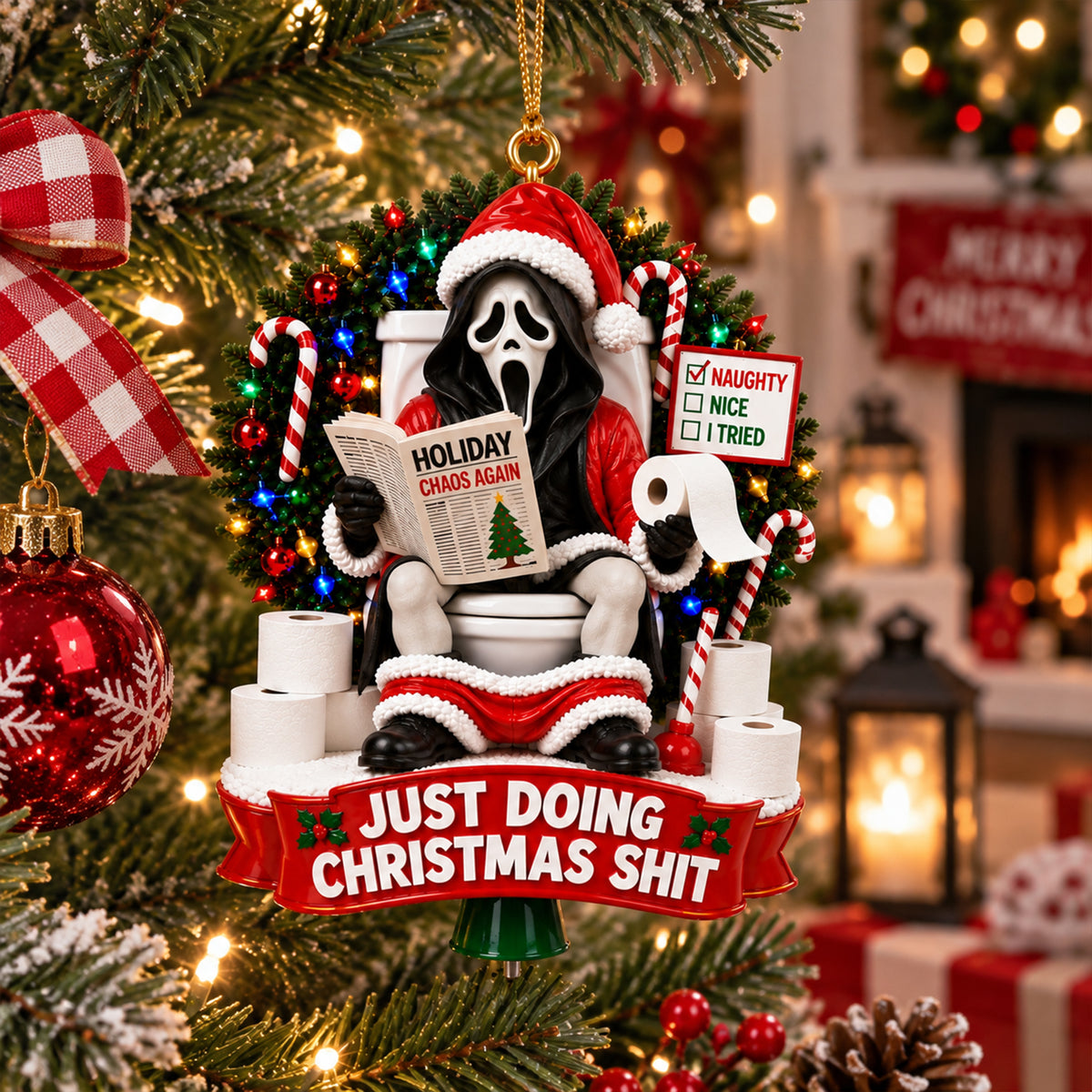 Ghostface Just Doing Christmas Shit Ornament
