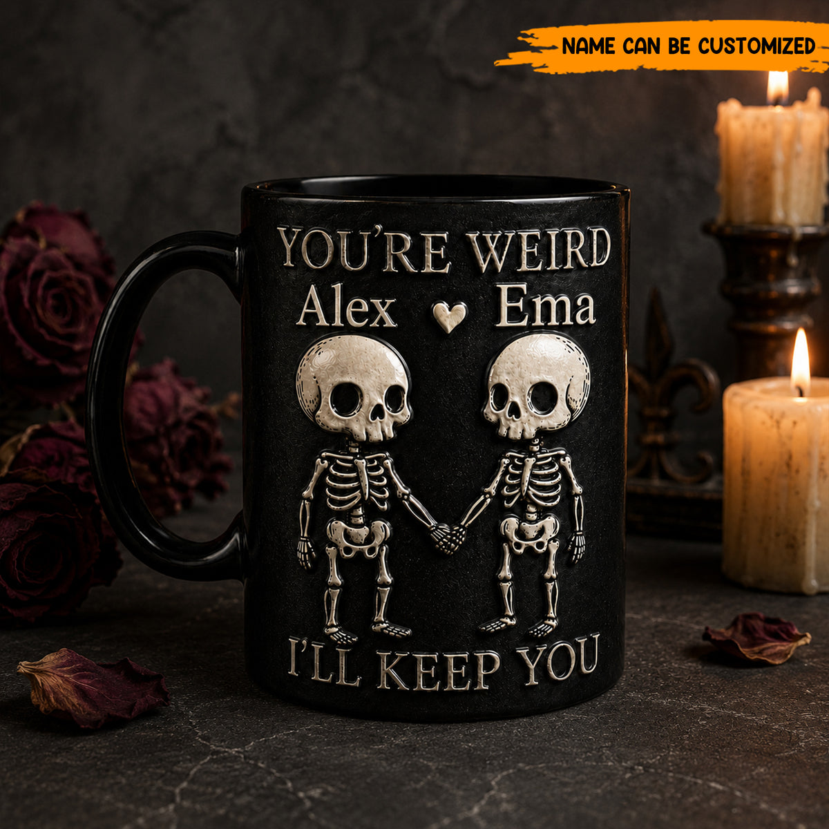 Personalized Skeleton Couple Black Mug
