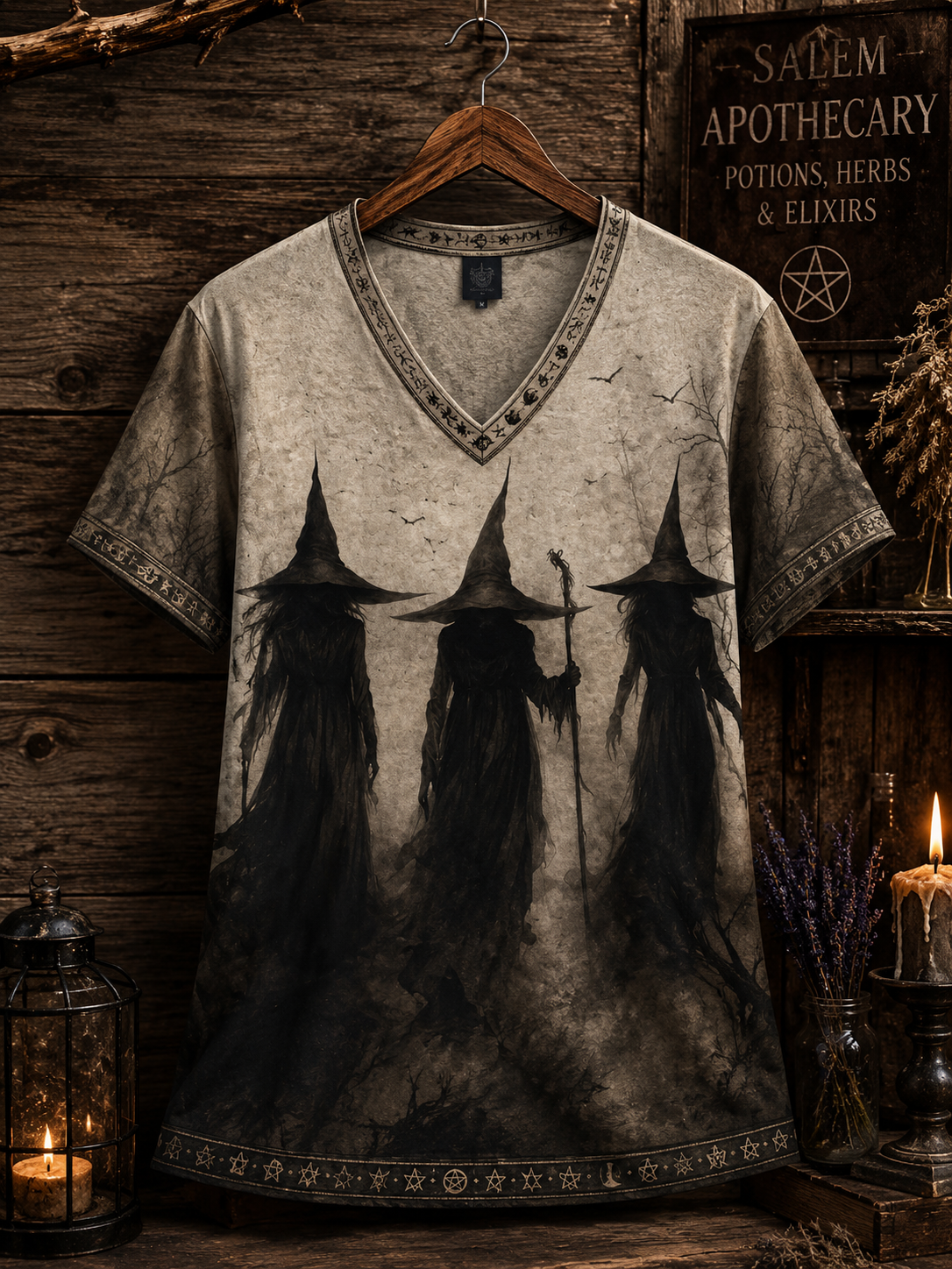 Witch Coven V-Neck Shirt, Salem Witch Gothic Tee, Dark Witchy Halloween Shirt, Witch Lover Gift